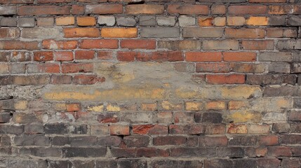 Obraz premium A vintage brick wall with a mix of red, brown, and orange bricks, weathered and worn by time