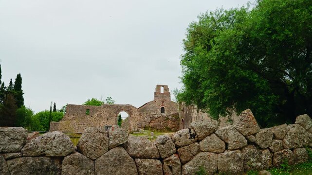 Panoramic view of the Necromanteion Acheron in Greece.
Archeological site of an ancient greek mythological underworld.