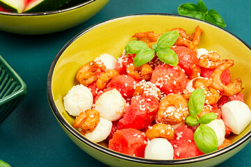 Grilled shrimp and watermelon salad