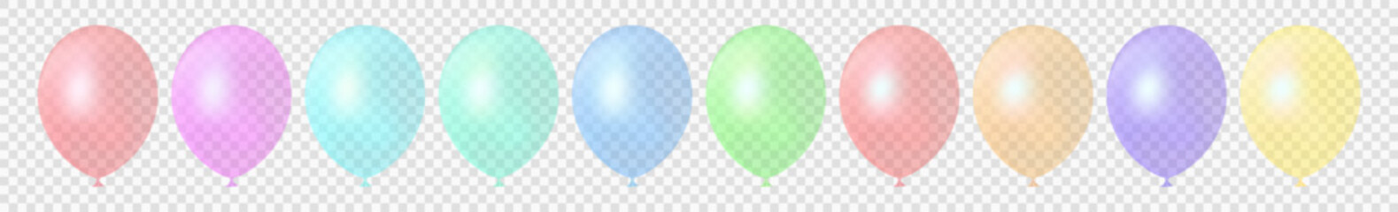 Transparent balloons isolated on white background. Holiday gift decoration.