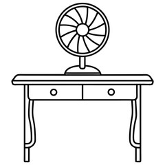 A table with a desk fan on it art vector illustration