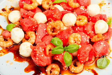 Grilled shrimp and watermelon salad