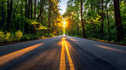 Fototapeta premium Amazing view of asphalt road in sunset background.