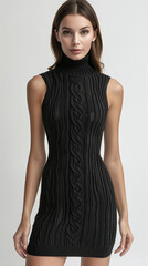 Naklejka premium Woman in a black knitted dress 