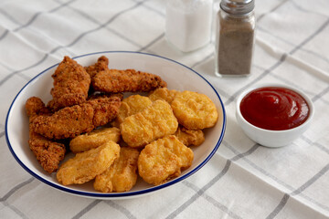 Homemade Chicken Strips and Nuggets with Ketchup