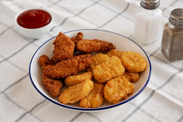 Homemade Chicken Strips and Nuggets with Ketchup