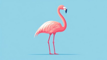 Fototapeta premium Vibrant Minimalistic Illustration of a Pink Flamingo on a Light Blue Background