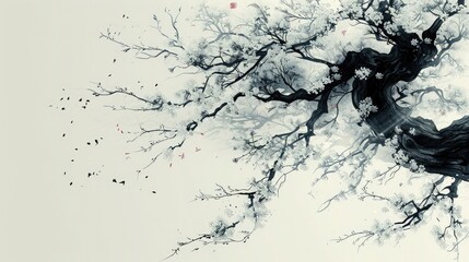 Sumi-e ink painting capturing the serene beauty of a traditional Japanese