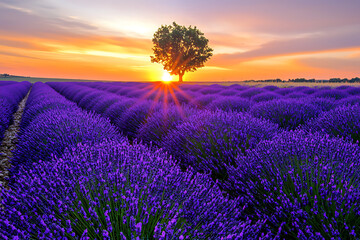 Obraz premium lavender field at sunrise