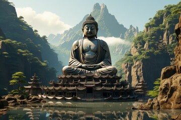 Fototapeta premium 座禅の仏陀像,Generative AI AI画像