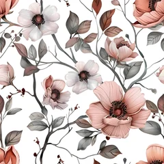 Fototapeten Watercolor Seamless Pattern of Luxury Flowers and Leaves.  Design For Modern Home Decor, Textiles, Wrapping Paper, Wallpaper, Fabric Print, Greeting Cards, Invitation Card, Wall Sticker © PREMIUM NEW IMAGE