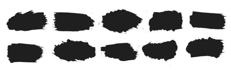 Ink paint black brush stroke splatter set design.