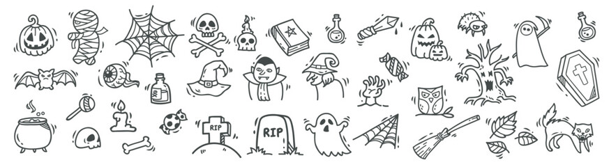set of Halloween doodle