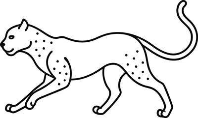 An outline illustration of a cheetah, in mid-sprint, showcasing its slender and fast body, drawn with fluid lines on a white background.