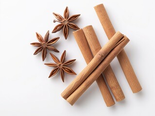 Cinnamon sticks isolated on white background. Cinnamon roll. Spicy spice for baking, desserts and drinks. Fragrant ground cinnamon photography