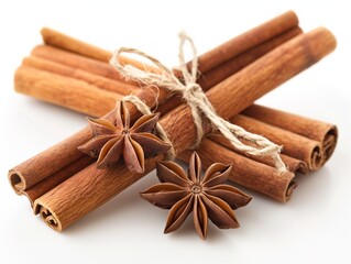 Ceylon cinnamon.Cinnamon sticks isolated on white background. Cinnamon roll and powder. Spicy spice for baking, desserts and drinks. Fragrant ground cinnamon. Close-up. cinnamon photography