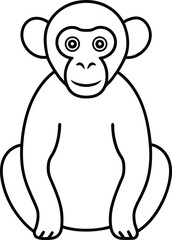 An outline illustration of a monkey king, swinging from a tree branch with a curled tail, drawn with minimalistic lines on a white background.