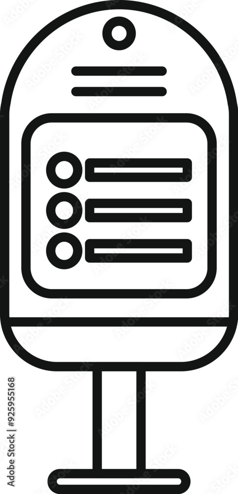 Aufkleber linear icon of a bus stop showing timetable with three lines on stand