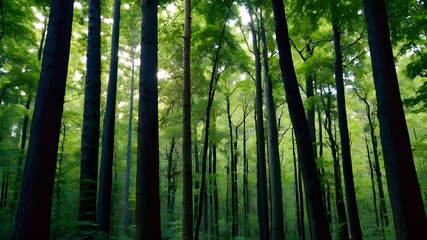 Obraz premium A lush forest of towering trees, each one unique in its shape and color, creating a diverse and visually stunning landscape.