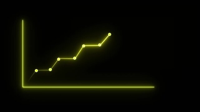 neon business graph growth concept animation. Business growth concept on graph chart showing growth of marketing sales profit up to future target.