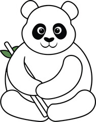 An outline illustration of a panda, sitting and holding bamboo, with smooth and simple lines on a white background.