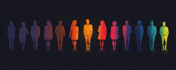 Vector silhouettes of Crowd silhouette,People group colorful shadow men and a women business people silhouettes,person team mystery,Vector illustration black shapes isolated on white background.