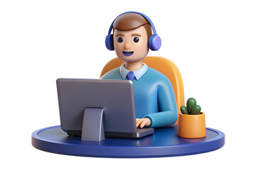 Professional customer support representative in glossy workspace during call. Highlight customer service and communication skills. Photo Stock Concept.