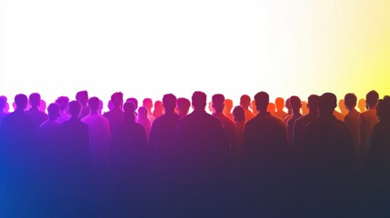 Obraz premium Vector silhouettes of Crowd silhouette,People group colorful shadow men and a women business people silhouettes,person team mystery,Vector illustration black shapes isolated on white background.