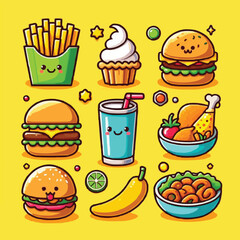 Fast Food Items Set Of Realistic Design Vector Stickers Isolated On White Background.