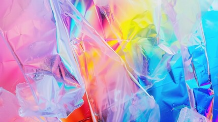 A plastic texture foil with colored iridescent light reflection filling up the entire screen. Plastic seamless background.