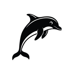 Dolphin jumping Silhouette art logo vector illustration isolated on white background