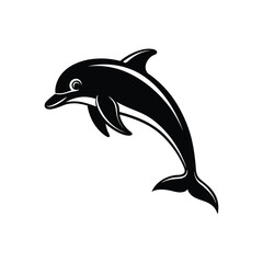 Dolphin jumping Silhouette art logo vector illustration isolated on white background