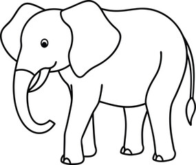 Elephant outline illustration, showcasing its large ears and trunk in a simple yet recognizable form, drawn on a white background