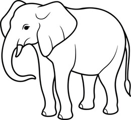 An outline illustration of an elephant, showcasing its large ears and trunk in a simple yet recognizable form, drawn on a white background