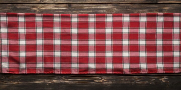 Rustic Charm: Red Checkered Tablecloth on Wooden Table, Perfect for Picnic Scenes and Food Presentations. Versatile Background for Marketing, Home Decor, Game UI, Web Design, and 4K Wallpapers.