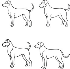 Four dogs outline package illustration, showing a simple and clean side profile, drawn with smooth lines on a white background