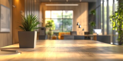 Beautiful defocused office background - office interior panoramic background. generative ai