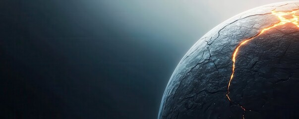 Earth s crust peeling, molten rivers flowing, side view, Planet s surface cracking, digital binary as object, Split-complementary color scheme
