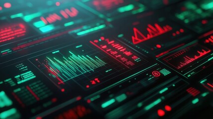 Obraz premium Analyzing Financial Risk with Red and Green Indicators on Digital 3D Dashboard - Data Visualization Concept