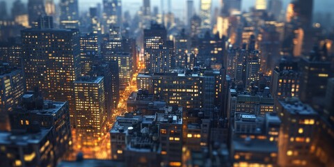 Fototapeta premium Macro shot of a rooftop view overlooking an expansive city skyline, capturing the grandeur and expanse of urban environments