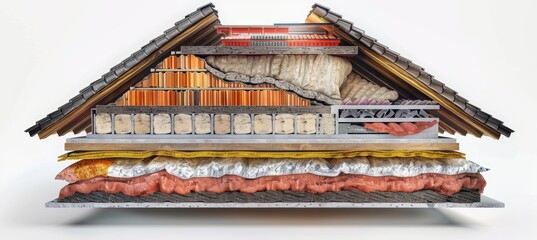 Detailed Cross Section of Roof with Layered Insulation for Efficient Home Building Design