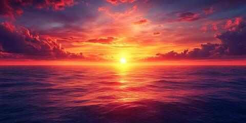 Fototapeta premium Detailed image of a breathtaking sunset over a vast ocean or valley, capturing the awe-inspiring beauty and tranquility of natural landscapes