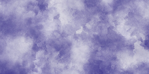 Abstract beautiful light blue or purple sky clouds with stains, The summer is colorful clearing day Good weather with natural clouds, watercolor shades aquarelle painted purple grunge background.