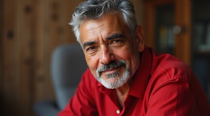 Warm, approachable portrait of a Hispanic man exuding wisdom, cultural pride, and charm, ideal for promoting diversity in National Hispanic Heritage Month, copy space available.