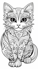 image of Adorable Cat Illustration for Coloring