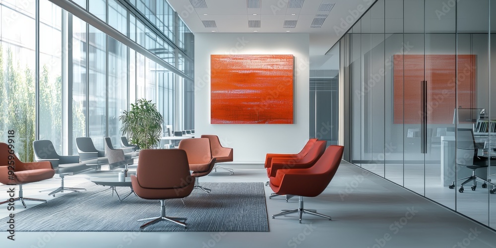 Poster Detailed image of a corporate office with consistent brand colors and elements, capturing the integration of branding in business environments
