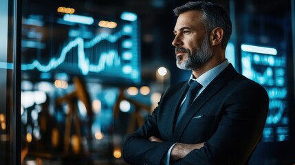 Confident Businessman Looking at Stock Market Charts.