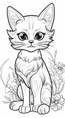 image of Adorable Cat Illustration for Coloring