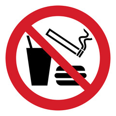 ISO prohibition safety signs_do not eat, drink or smoke symbol and pictogram only size 1 x 1 round shape