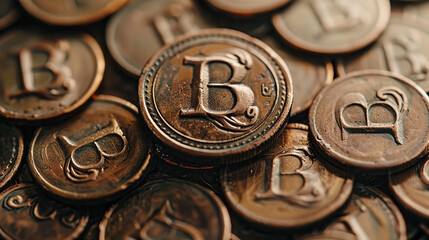 image of Close-up of Bitcoin and Cryptocurrency Coins on a Dark Surface